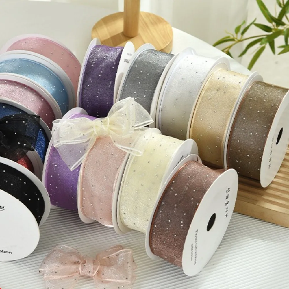 New Silver Dots Organza Gauze Gift Packing Bow DIY Yarn Ribbon Solid Color Gift Box Wrap Cloth