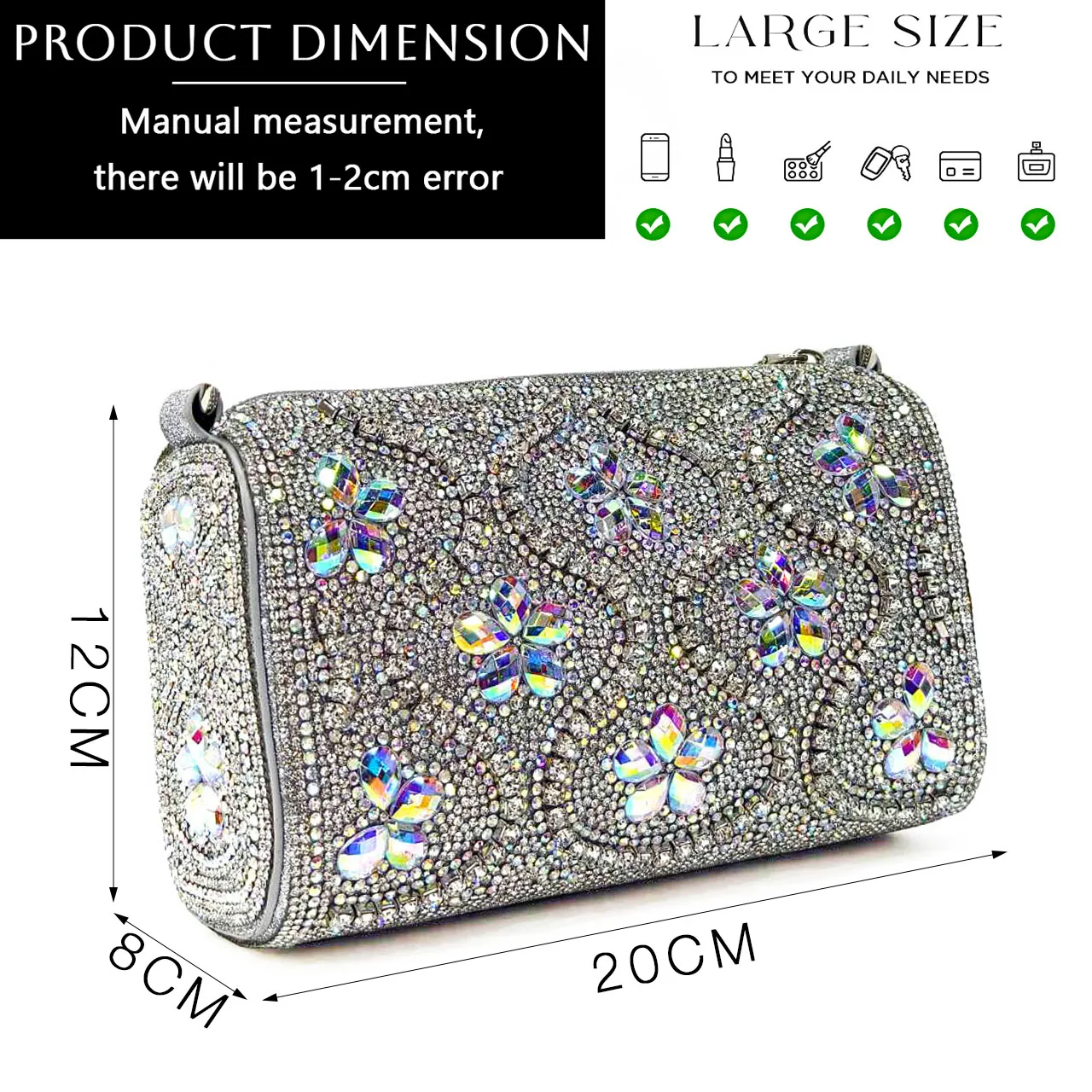 Venus Chan italienisches Design girly Stil Silber Farbe spitzen Zehen Hochzeits schuhe und Tasche voller Diamant Dekoration Kissen beutel