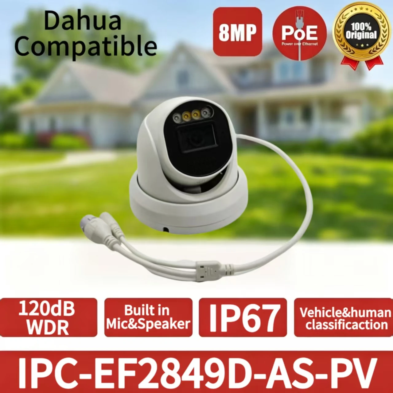 IPC-EF2849D-AS-PV 8MP 4K Dual Light IP Camera AI Human Vehicle Detection Built-in Mic Speaker IP67 Outdoor Dahua Compatible