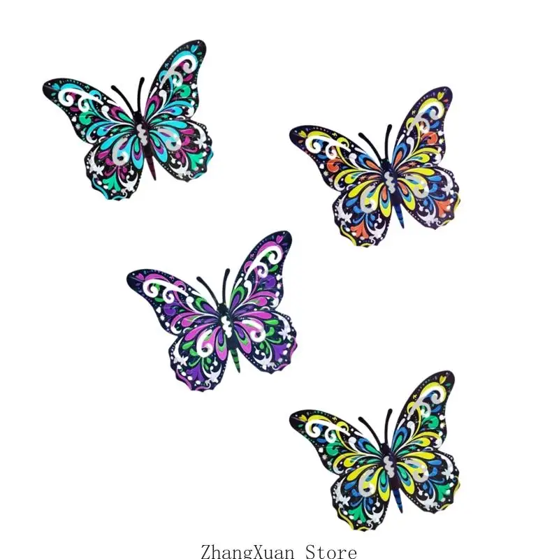 Outdoor Butterfly Wall Art Iron Hanging Pieces Set of 4, for Garden Fence, Balcony Walls