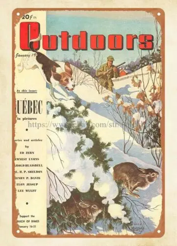 wall art  1950 OUTDOORS magazine cover rabbit hunting dog rifle metal tin sign