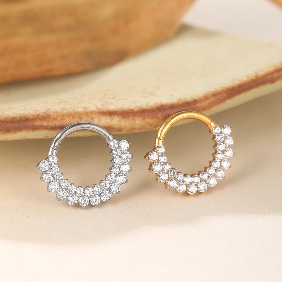1Pc 티타늄 지르콘 코 링 힌지 Septum Clicker 오픈 코 링 패션 레이디 피어싱 여성 라운드 귀걸이 바디 쥬얼리