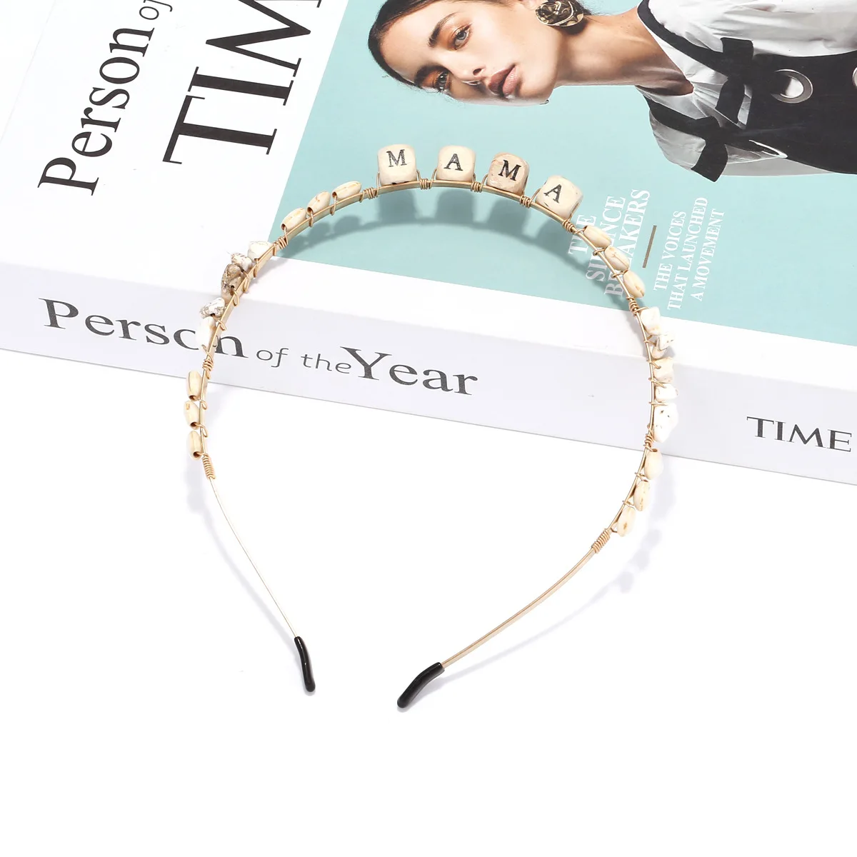 Bohemian hand-wound wood gravel headband niche design sense MAMA letter wood bead headband