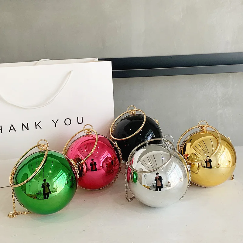 New Acrylic Ball Bag Women\'s Evening Bag Transparent Mirror Surface Chain Shoulder Crossbody Trendy Prom Party Messenger Bag