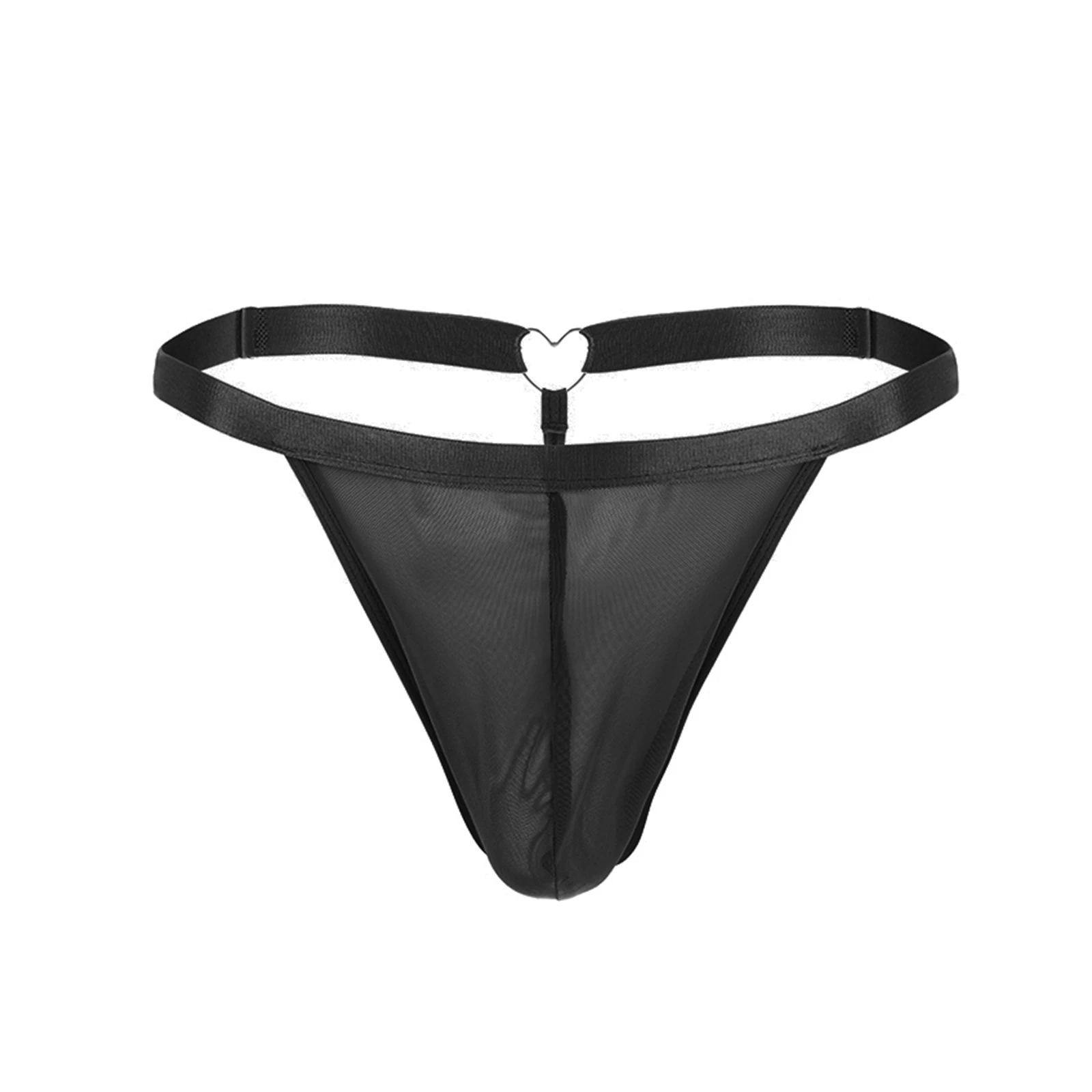 Underwear Mesh Thong Men Sexy Underpants Bulge Pouch G‑string Transparent Low Rise Sheer Lingerie Heart‑shaped Ring Panties