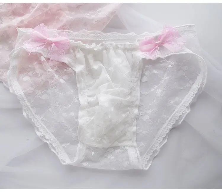 Man's Sexy Lace Briefs  Bowtie Half Sheer Sexy Cute Sweet BF Panty Live Show Dance Harajuku
