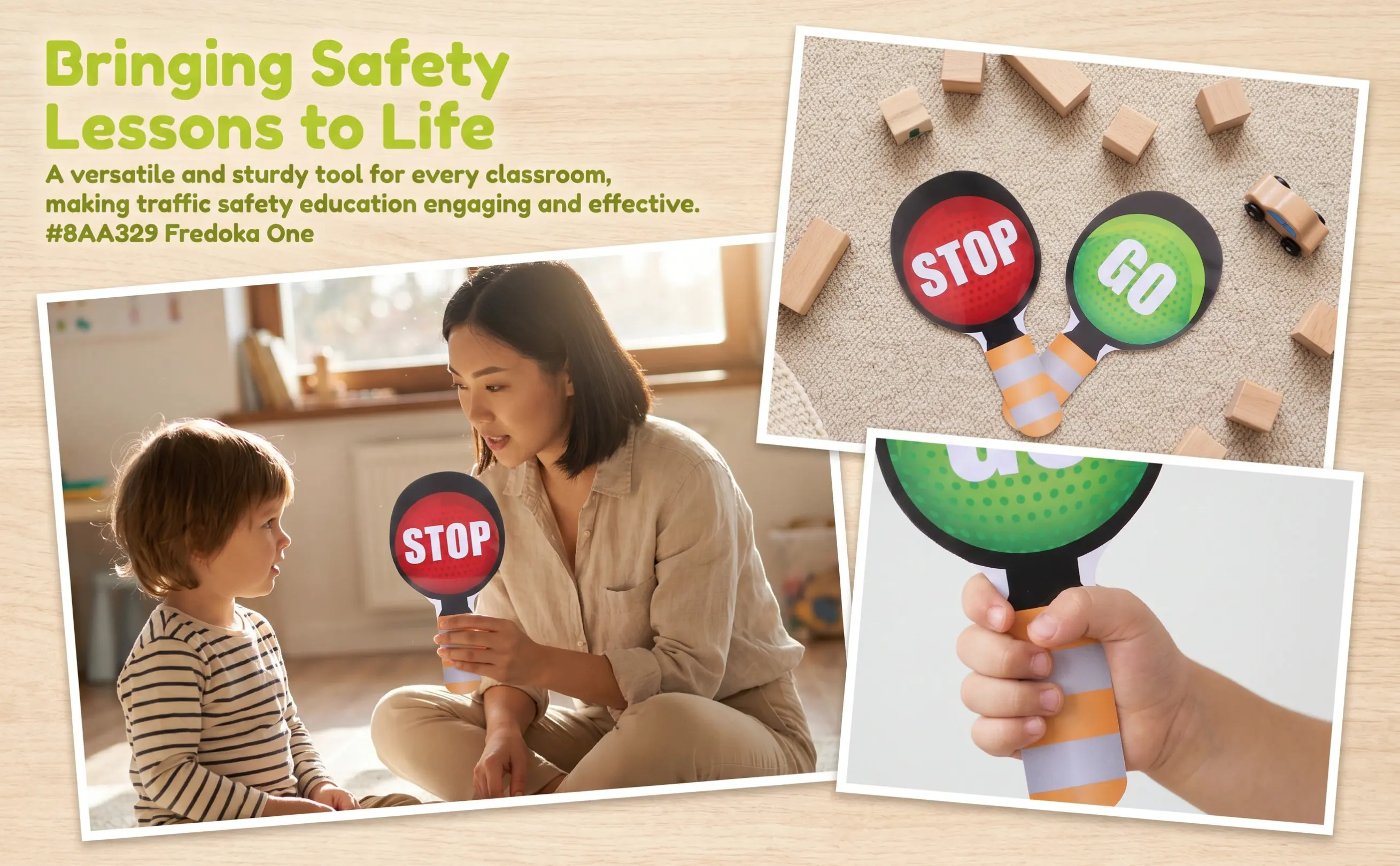 4pcs Double-Sided Classroom Traffic Signs Kit – Stop Light & Hand Signals for Kids Road Safety Learning