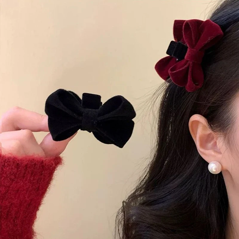 

1/2/3pcs Simple Flocked Small Bow Hair Clip Claw for Woman elegant Side Clip Fashion Girl's Hair pin hair accessories