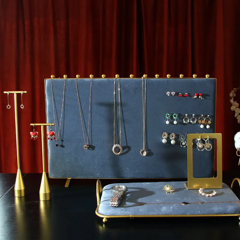 

Metal Earring Display Stand Counter Jewelry Storage Rack Luxury Fashion Necklace Displays Holder Desktop Jewelry Organizer Shelf