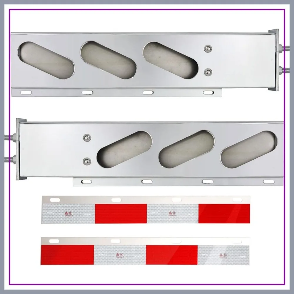 

Stainless Steel Mud Flap Hanger Rear Bar with Oval Light Cutouts 2.5" Bolt Spacing, Spring Loaded, with 2pcs Reflective Plate