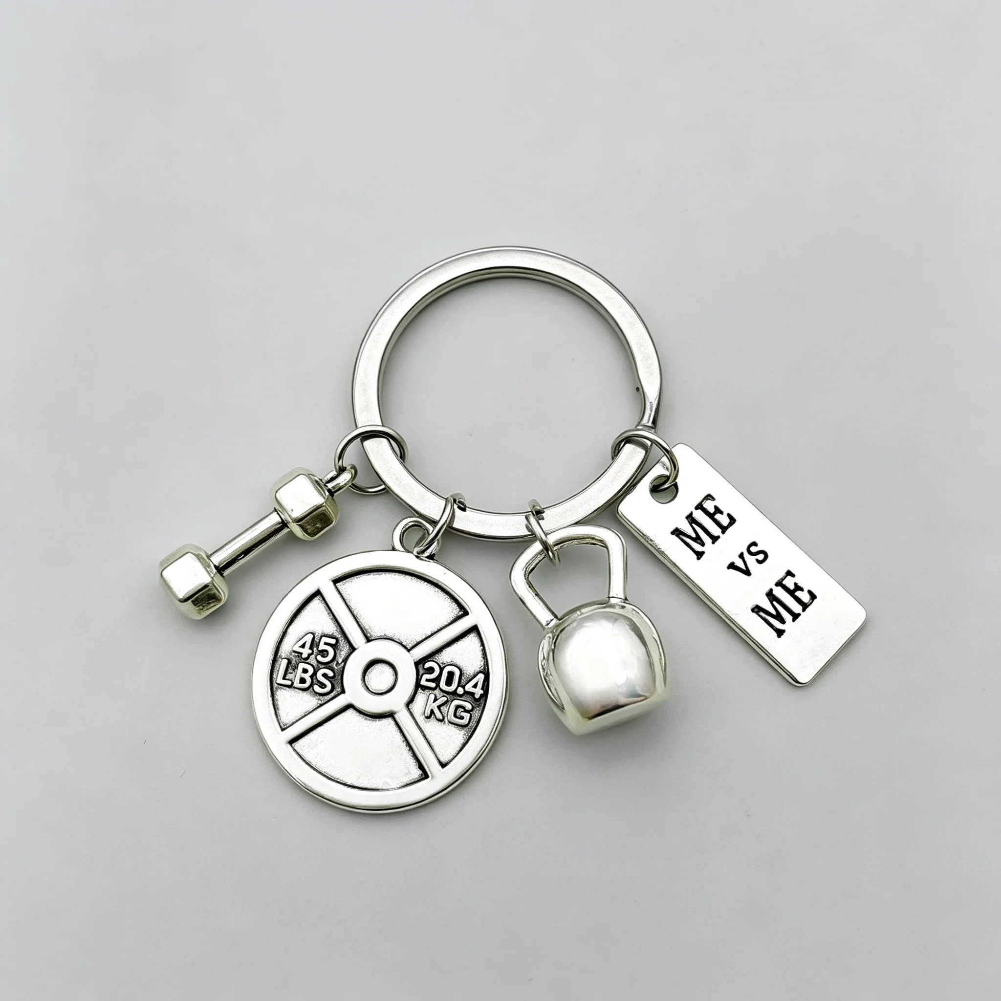 Fitness-Schlüsselanhänger, Metall-Gewichtsscheibe, Kettlebell, Hantel-Anhänger, inspirierender Buchstabenanhänger, Geschenk für Fitnessliebhaber, Schlüsselring für Auto, Tasche, Sport – Detail 5