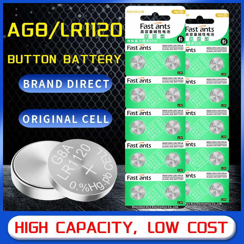 LR1120 LR55 AG8 191 391A 381A SR1120SW 1.5V Alkaline Button Battery Mercury Free for Electronic Watch Calculator Flashlight