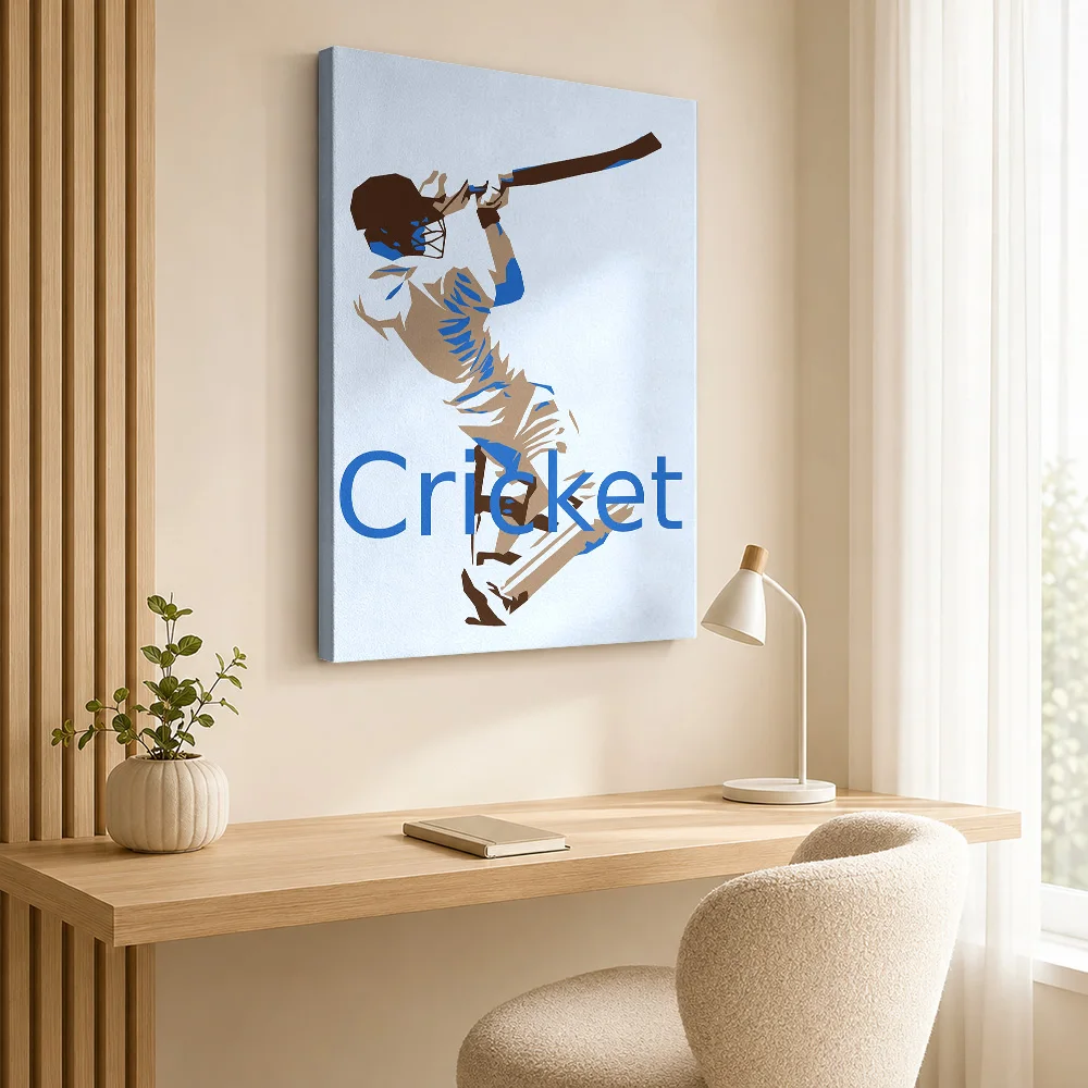 Cricket Player Vintage Silhouette Canvas Painting Poster Personalized Photo Sports Portrait Canvas Wall Art for Man Cave Decor