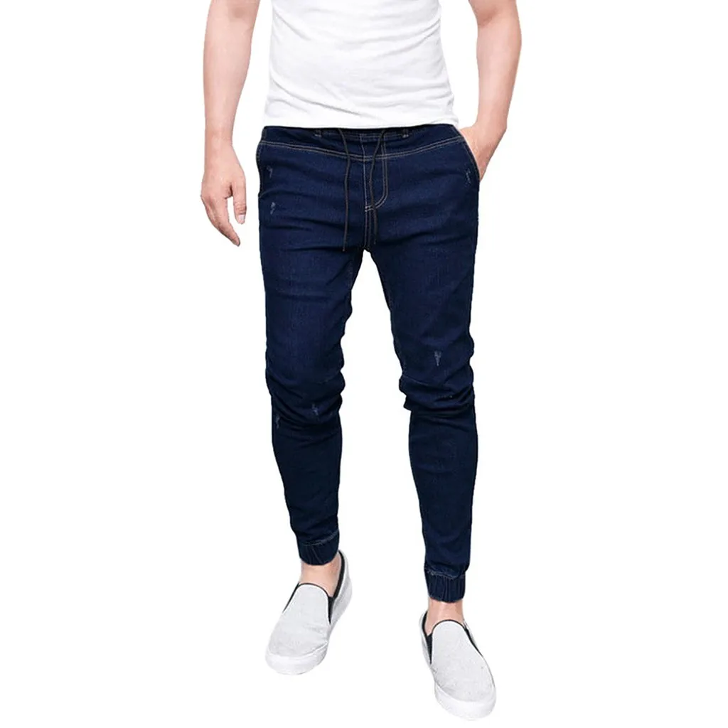 2024 New Fashion Denim Solid Color Pencil Jeans Skinny Men Daily Business Trousers Plus Size Jogger Elastic Waist Pants