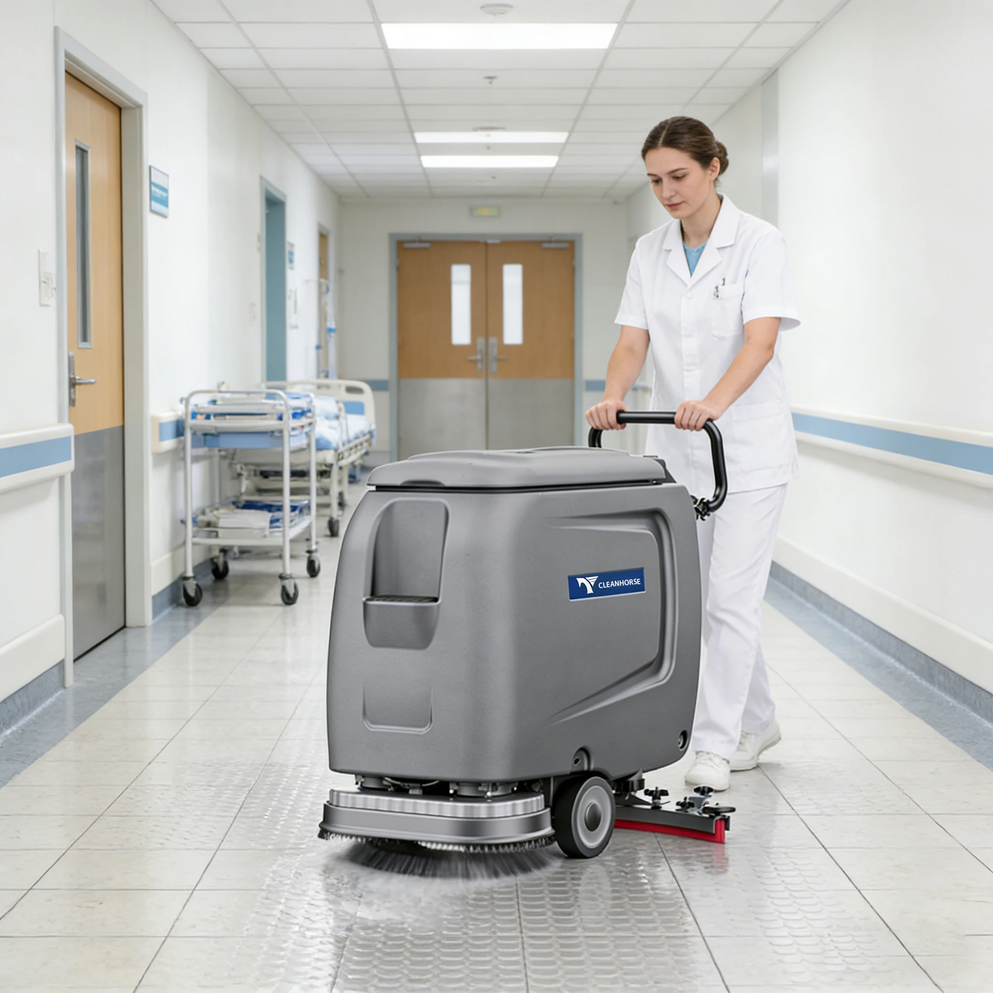 CleanHorse ARES510 New Walk-Behind Commercial Cordless Hand Push Battery Powered 24V 50Ah Floor Scrubber Drier Cleaning