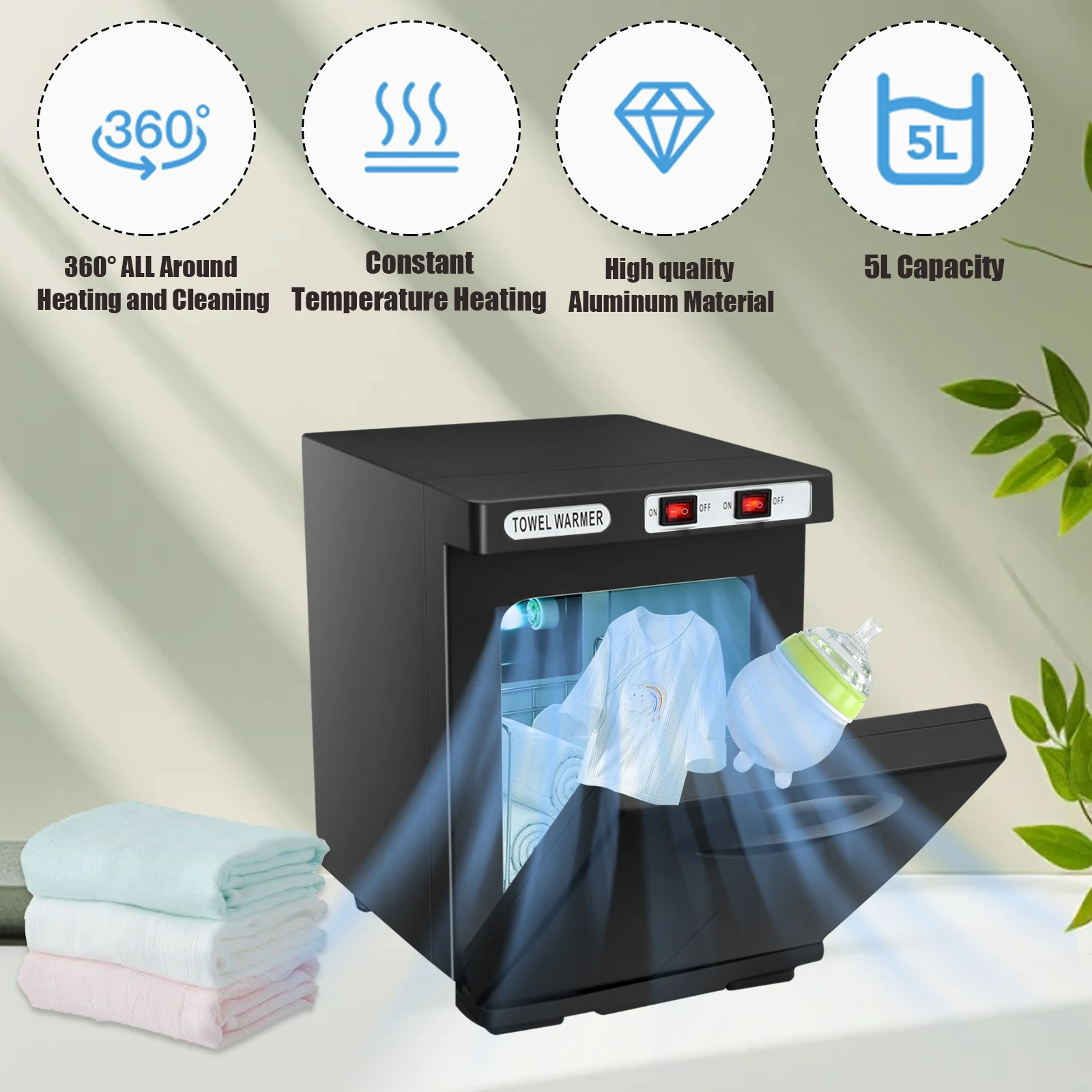 Gabinete Desinfectante UV y Ozono de 5L, Calentador de Toallas con Calentamiento Rápido para Salones de Belleza Profesionales y SPA