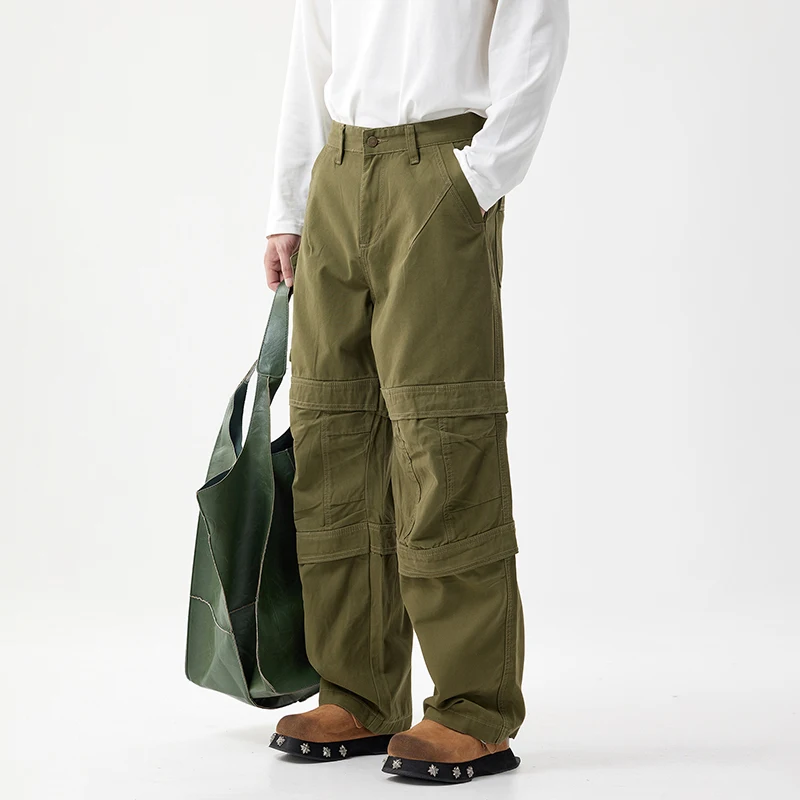 High-end American tide black wide-legged pants work pants men's loose straight trend gang handsome men's jeans Streetwear