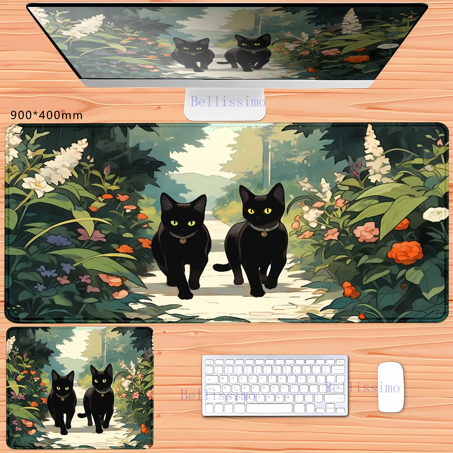 XXL teclado Rubber mousepad Large Gaming Deskmat Cute Black Mice Mat Kawaii Black Cat starry sky Table Mat Aesthetic mouse pad