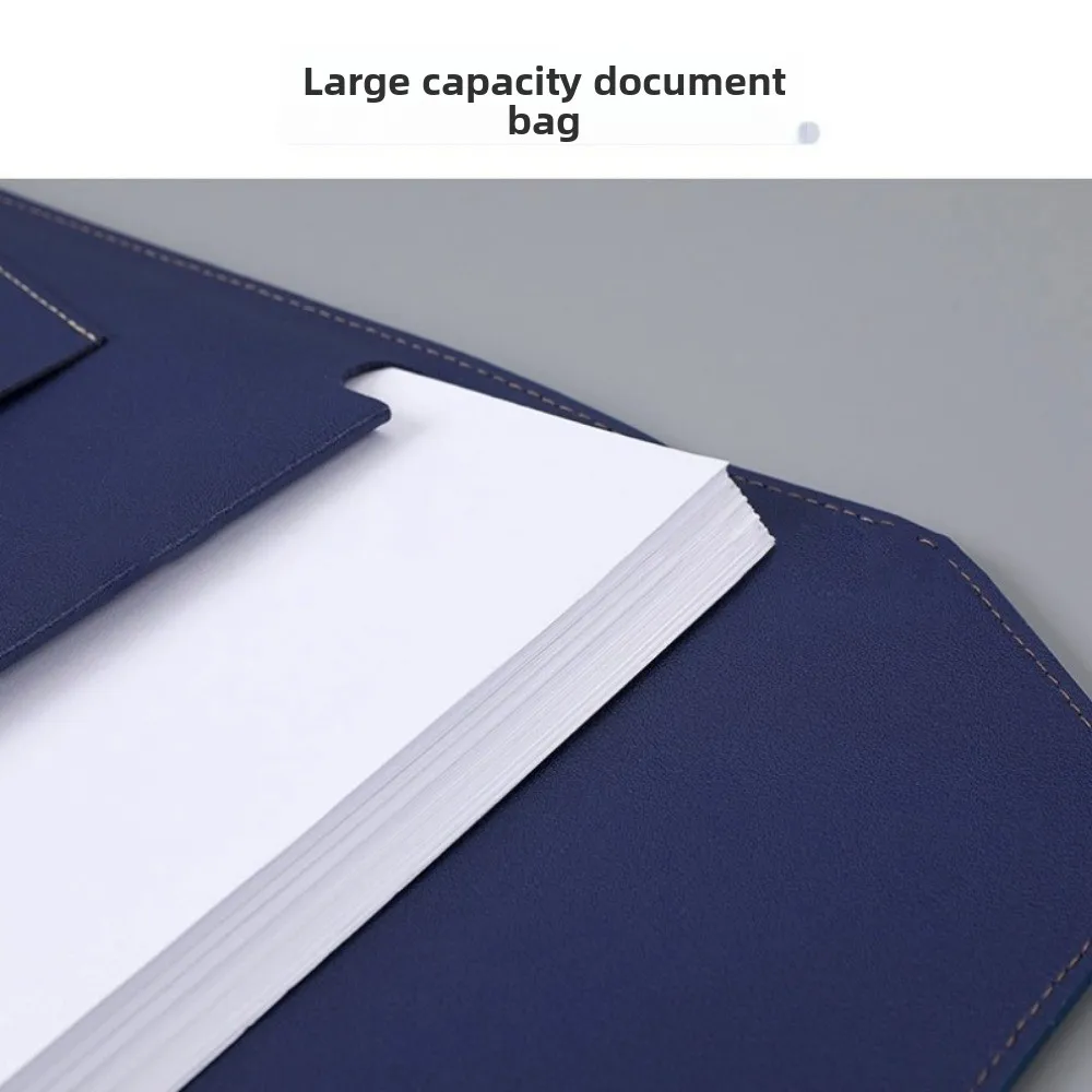 Portable Leather A4 File Bag Thickened Waterproof Document Bag Multi-function Business Clamping Folder For Office Use