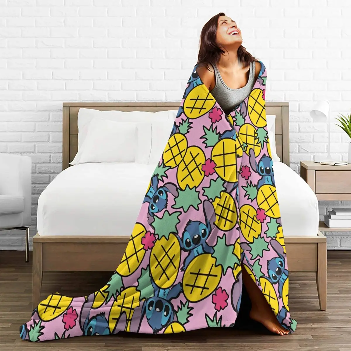 Super Soft Blanket Picnic Lilo Stitch Pineapple Pattern Bedding Throws Flannel Bedspread For Living Room Graphic Sofa Bed Cover