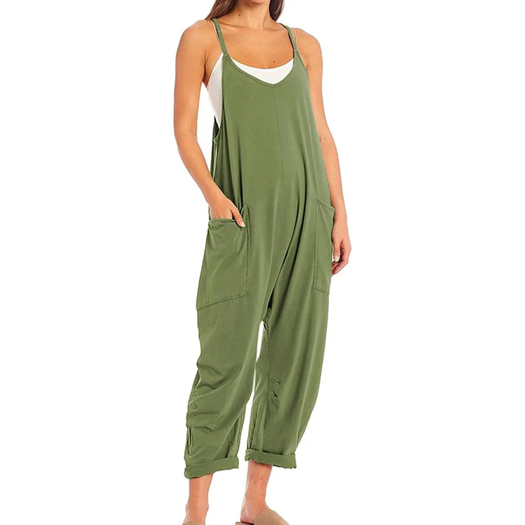 ชุดรอมเปอร์แฟชั่นดีไซน์พิเศษ ผ้าฝ้ายแท้ ทรงหลวม สวมใส่สบาย เหมาะกับกิจกรรมต่างๆ ปรับได้ สายเดี่ยว กางเกงขายาวทรงกว้าง กางเกงคนท้อง