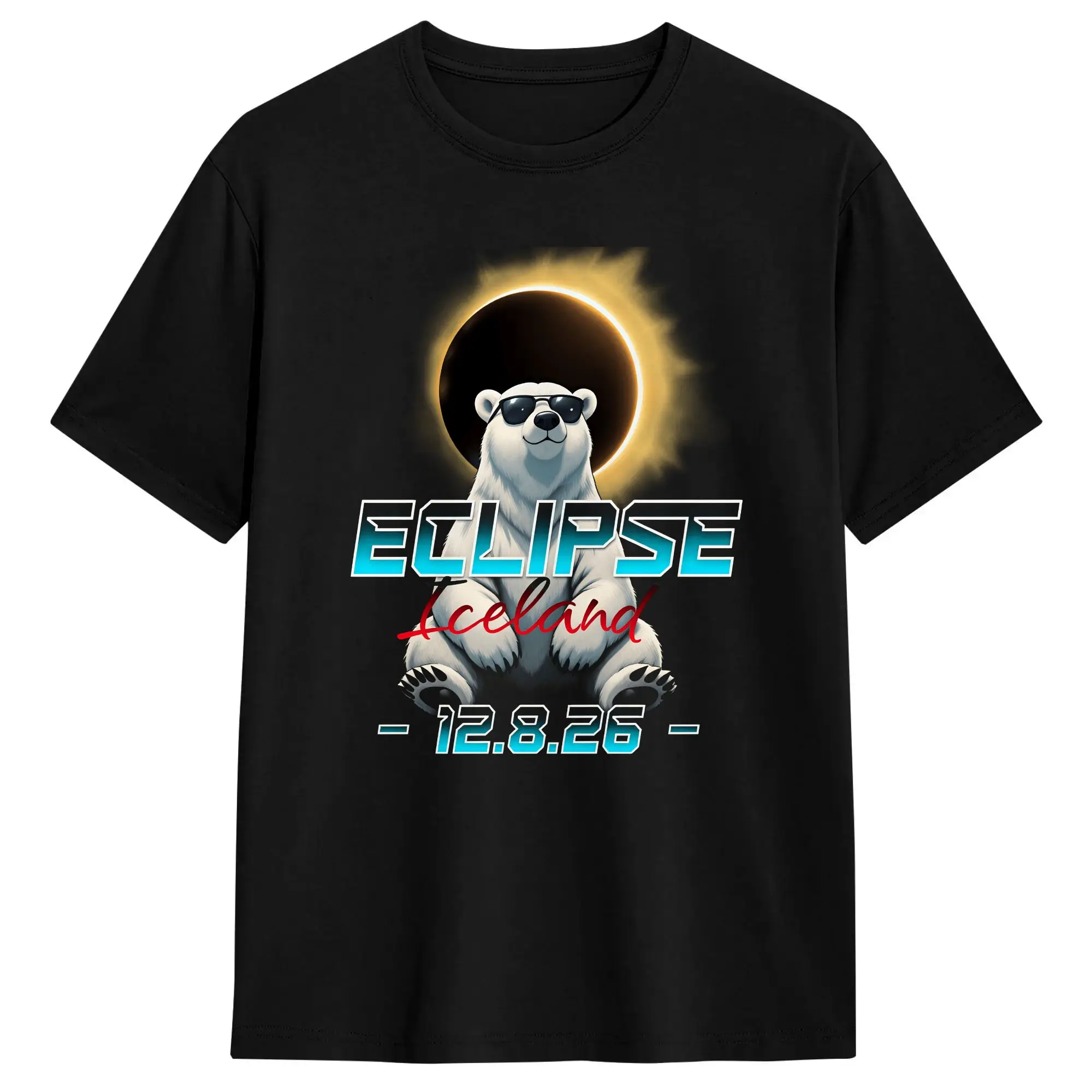 Men T Shirt Total Solar Eclipse Iceland 2026 T Shirts Popular  Summer Tees Vintage Cotton Clothing Gift Idea