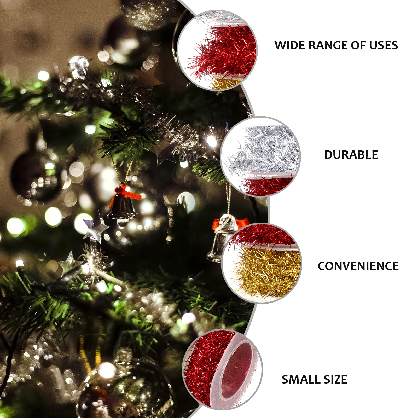 

3pcs Glitter Garlands Metallic Streamer Christmas Tree Party Supplies Tinsel Decoration Festival Celebration Scene Props Thin