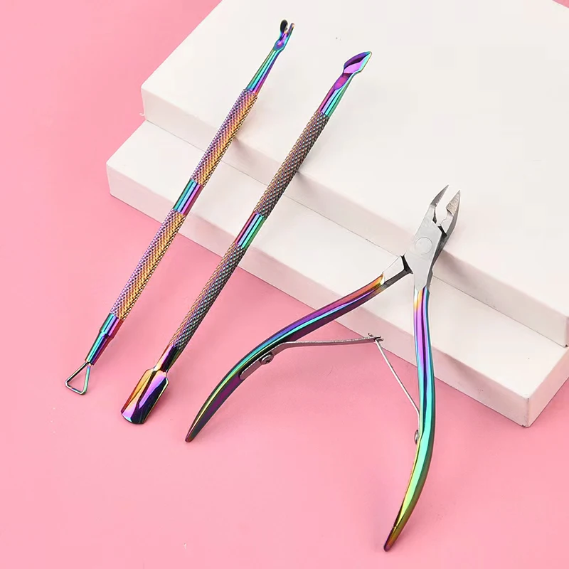 Steel Color Manicure Clippers Set Titanium Skeleton Dead Skin Scissors Nail Clippers Steel Push Dead Skin Scissors