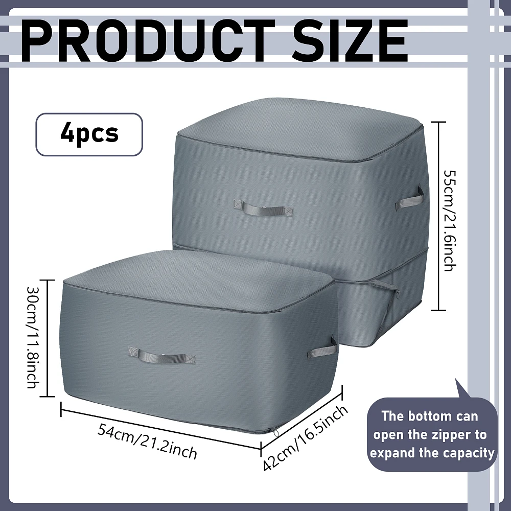 4PCS Comforter Storage Bag 125L Large Capacity Blanket Storage Bags 2-Layer Ultra Space Saving Self Compression Organize Closet