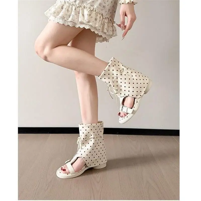 New Bow Shaped Cool Boots For Women Summer Thin Breathable Inner Height Increase Fashionable Exposed Toe Short Tube Sandals