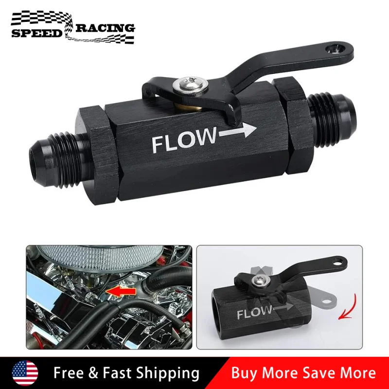 AN6 AN8 AN10 صمام إيقاف الوقود المضمن من الألومنيوم للتحكم في التدفق مع رافعة كابل أسود