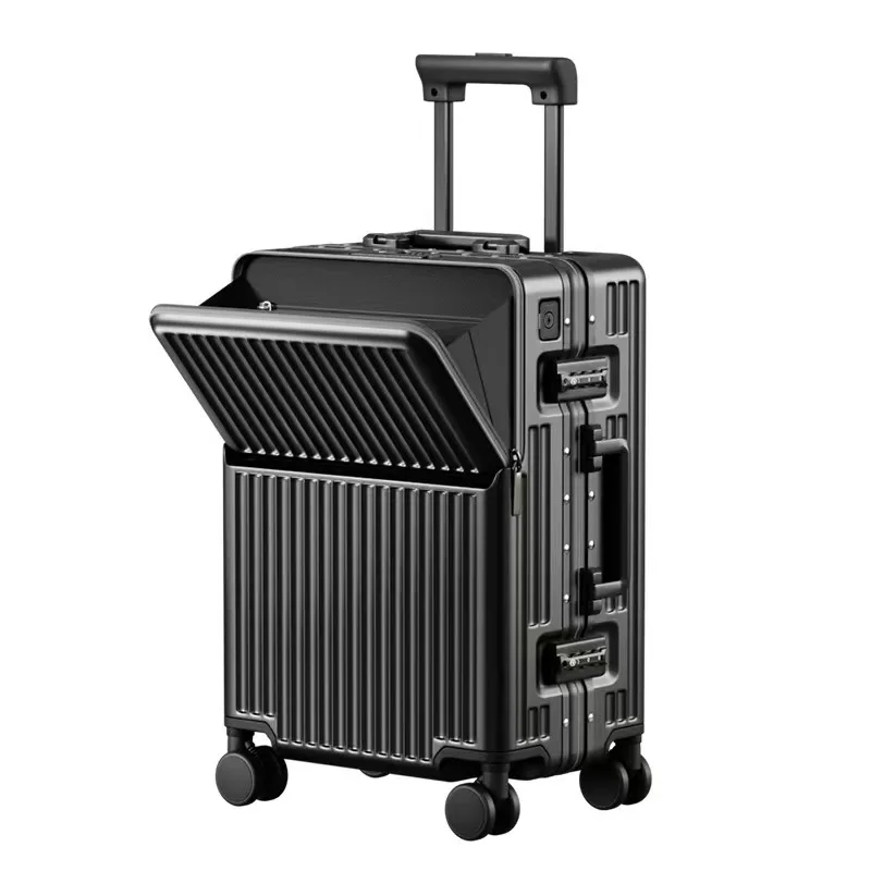 

Multifunctional Front Opening Travel Suitcase Aluminum Frame Carry on Luggage Trolley Case With Wheels 20 inch Boarding Box