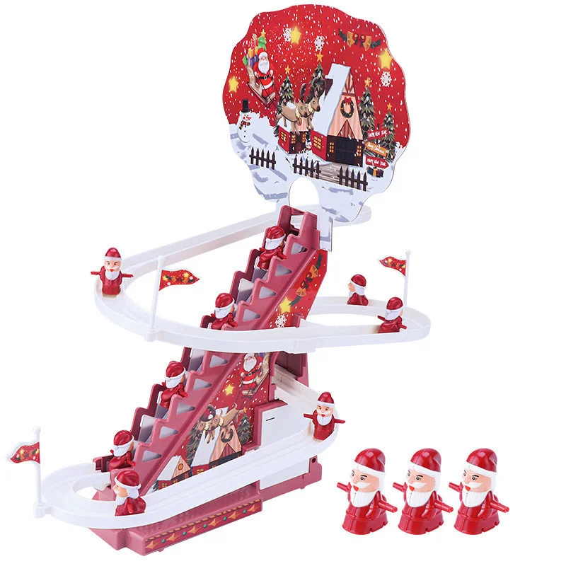 Electric Climbing Ladder Santa Claus DIY Rail Racing Track Christmas Race Track Slides Music Roller Coaster Toy For Kids Gift