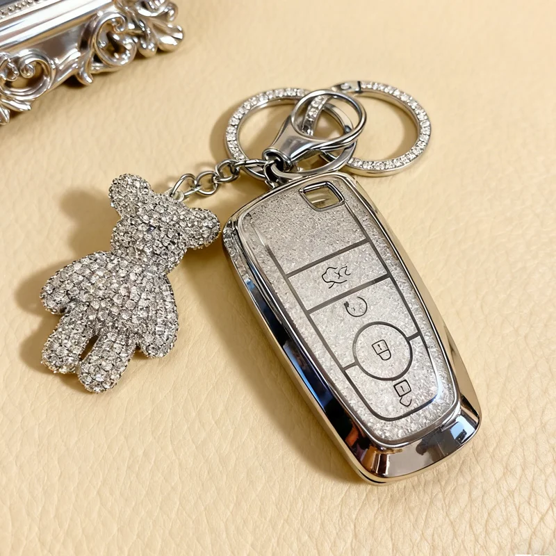 White Diamond TPU für Ford Edge Fusion Expedition Explorer Mustang 4-Tasten-Fernbedienung, intelligente Autoschlüsselhülle, Fob-Halter, Schlüsselanhänger
