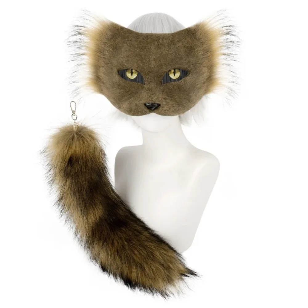 Halloween Party Festival Half-Face Cat Mask Personalised DIY Animal Mask Cosplay Plush Tail Beast Tail Dance Party Accessory 6