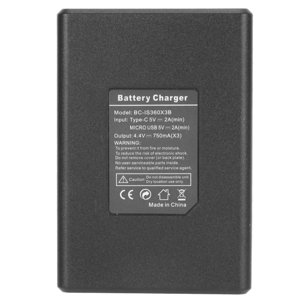 3 Channel Multi-Slot Battery Charger Hub with USB Type C Cable Charging Station for Insta 360 X3