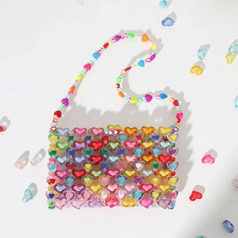 Borsa con perline d\'amore borsa intrecciata a mano fai da te Gir Summer Jelly Colorfull borse e borsette Mini borsa a tracolla con perline regalo di