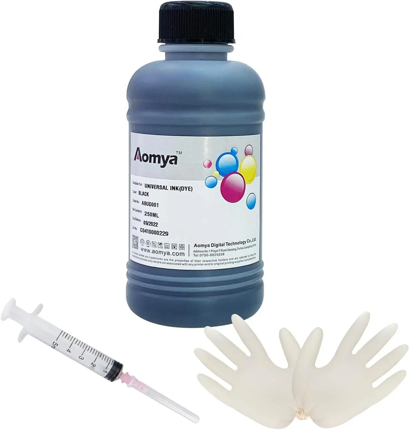 Aomya Black Refill Dye Ink kit 250ml Universal Bulk Ink for HP Canon Epson Brother Printers , Refillable Ink Cartridges ,CISS