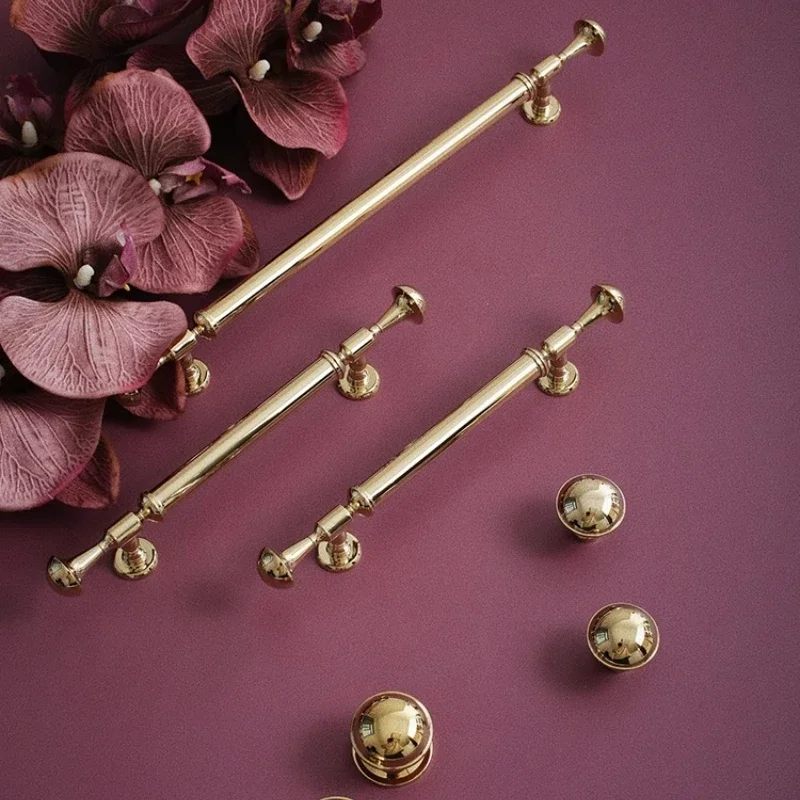 High End French Gold Cabinet Door Handle Modern Light Luxury Wardrobe Brass Handle Creative New Shoe Cabinet Long Handle