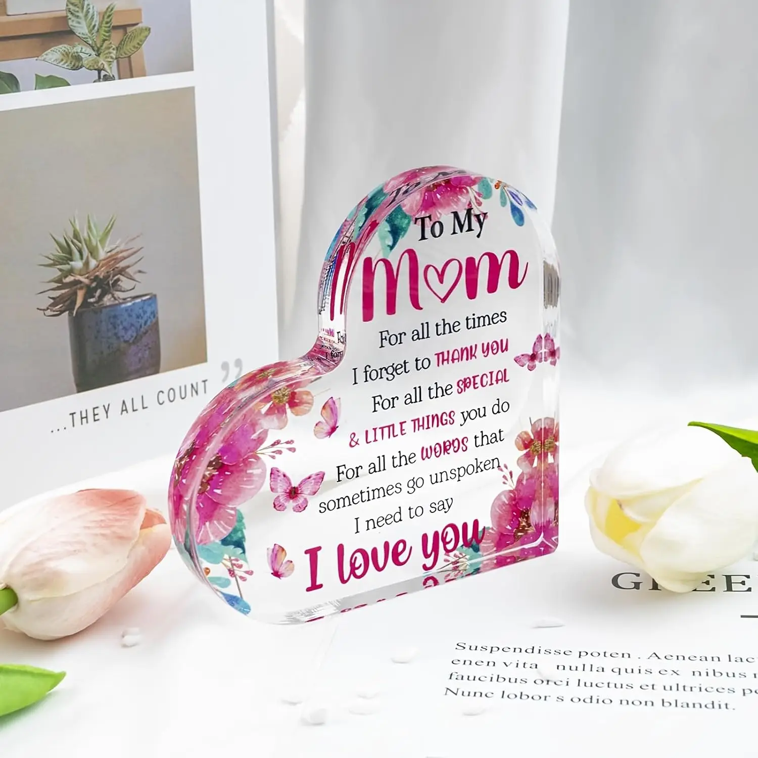 To My Mom For All The Times I Forget To Thank You Heart‑Shape Acrylic Keepsake Plaque Desktop Display Sentimental Mother Holiday Gift