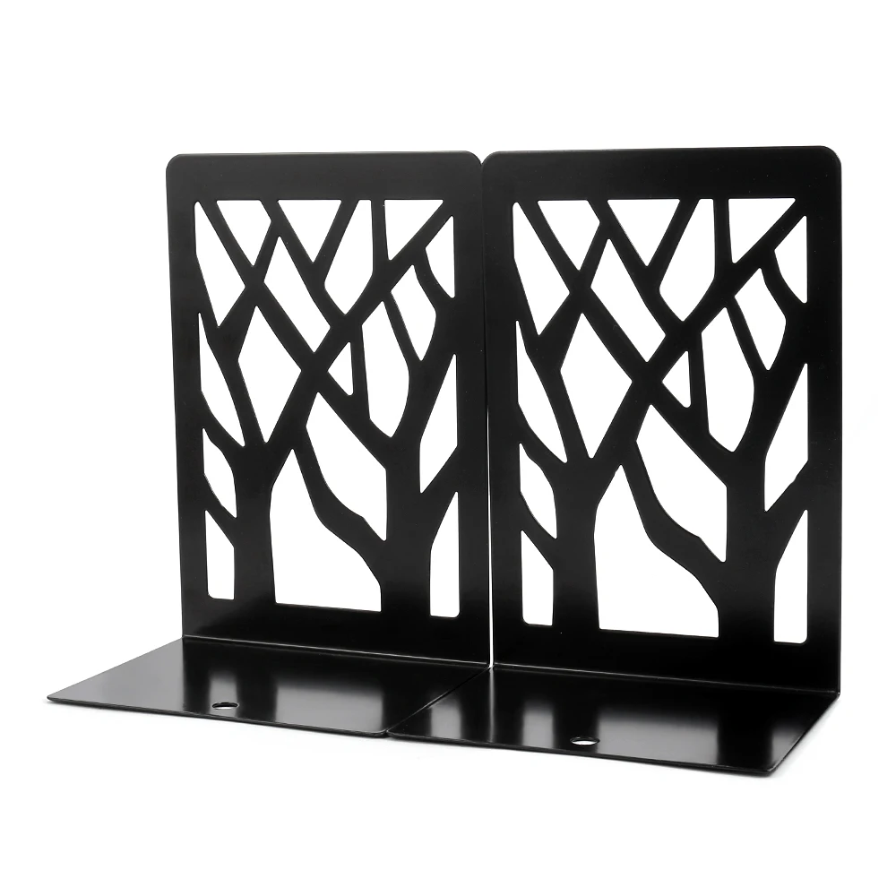 2Pcs Black Treelike Desktop Bookends Office Desktop Book Organizer Home Bookends Iron Book Ends Holder Book rack Stand Shelf