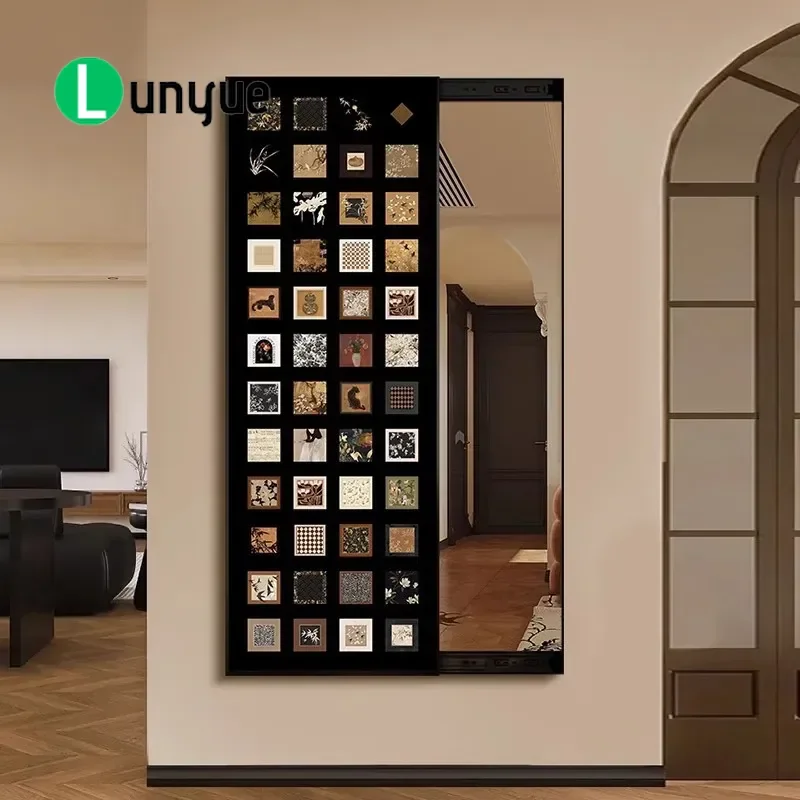Medieval Hidden Full Body Mirror Sliding Push Pull Concealed Wall Mural Invisible Dressing Mirror for Bedroom Living Room