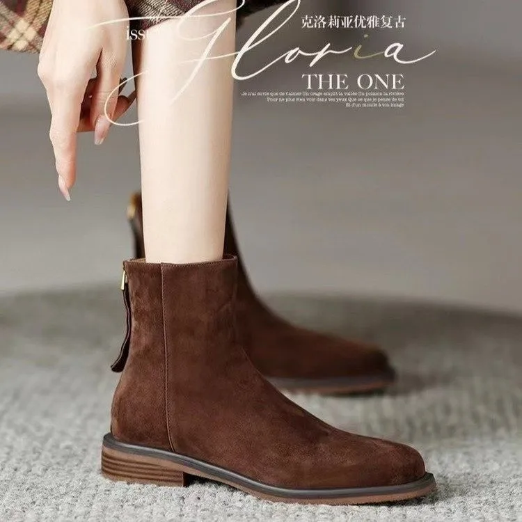 Women Boots  Shoes Women Square Toe Chunky Heel Women Boots Retro Modern Boots Winter Elegant Short Boots 2023 Autumn