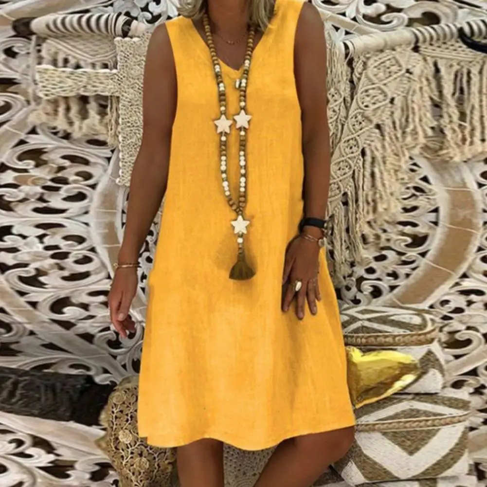 

Digital Printed Dress Vintage Digital Print Midi Dress for Women Soft Breathable A-line Beach Sundress with V Neck Loose Hem