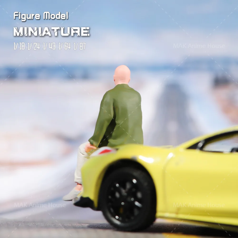 Miniatures 1/18 1/24 1/64 1/43 1/87 Sitting On The Car The Bald Man Is Carefree Figure Model Street Decoration Scene Car Toy - Image 5