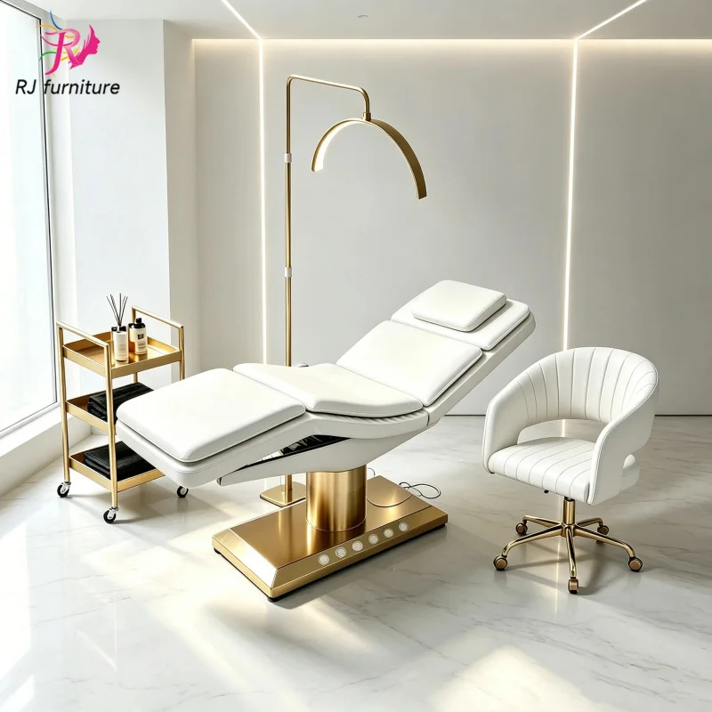 Bed Professional Luxury Stainless Steel Gold 3 Motors Curved Salon Spa Lash Bed Massage Table Beauty Bed