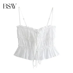 BSAY Women Fashion Summer Bow Poplin Tie Hollow Sling Top Blouse Street Clothing Vest Tank Chic Ladies Crop Tops Mujer