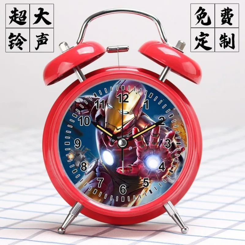 The Avengers Iron Man Captain America Anime Cartoon Children's Student Dormitory Alarm Clock Silent Metal Loud Ringing Bell