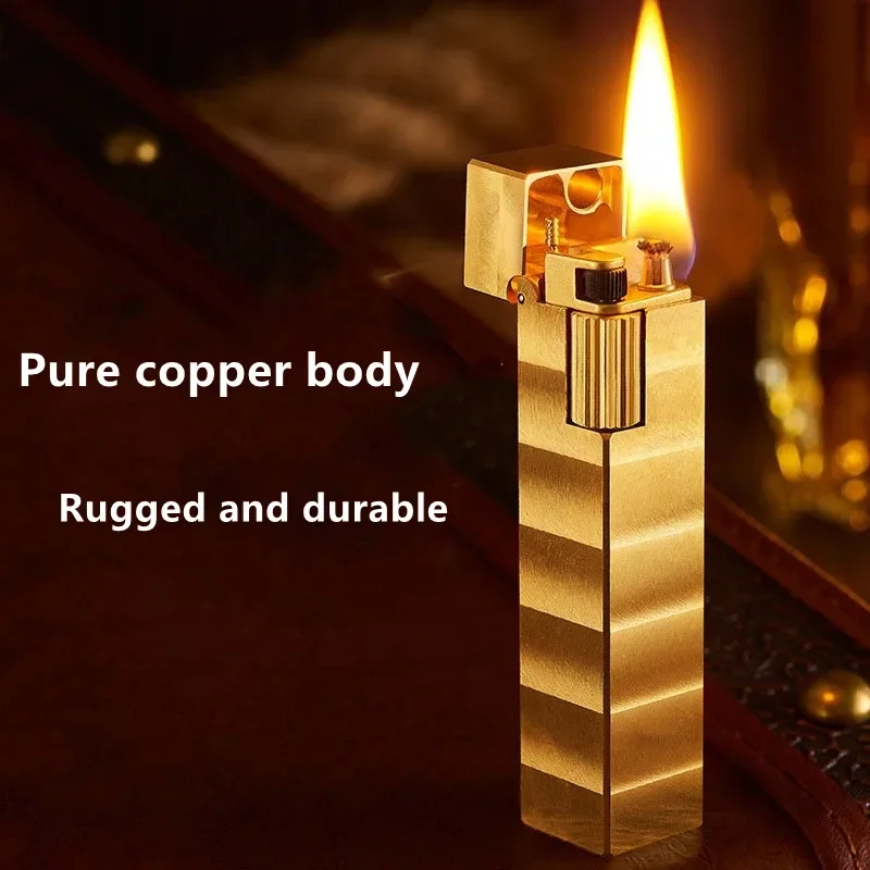 New Retro Small Square Side Pulley Lighter Handmade Pure Copper Kerosene Lighter Men\'s Gift Cigarette Lighter