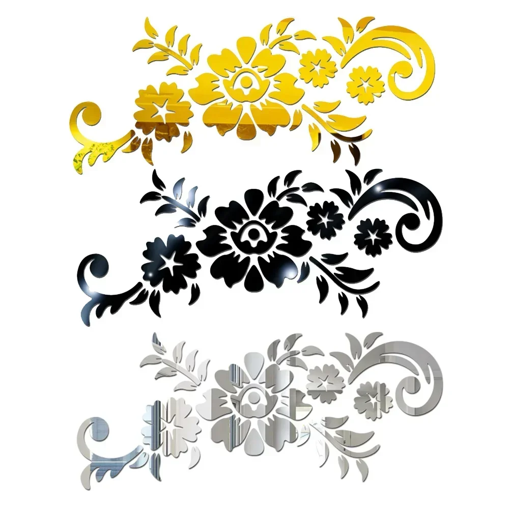 50x21.5cm Removable Acrylic 3D Mirror Wall Decal Rattan Flowers Fashionable Home Living Room Decoration